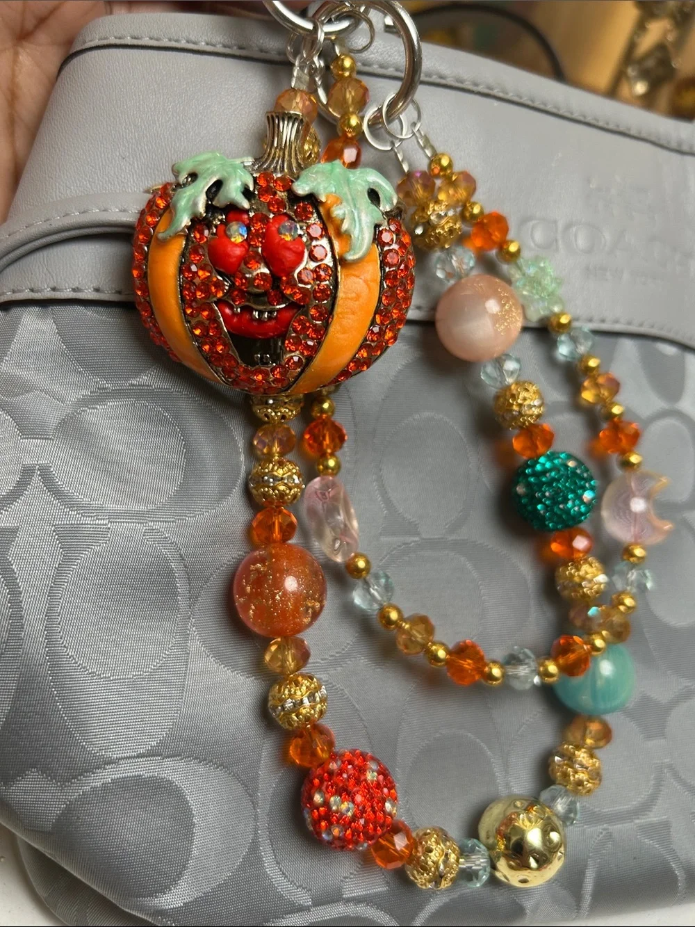 Key chain Orange Pumpkin Beaded Charm